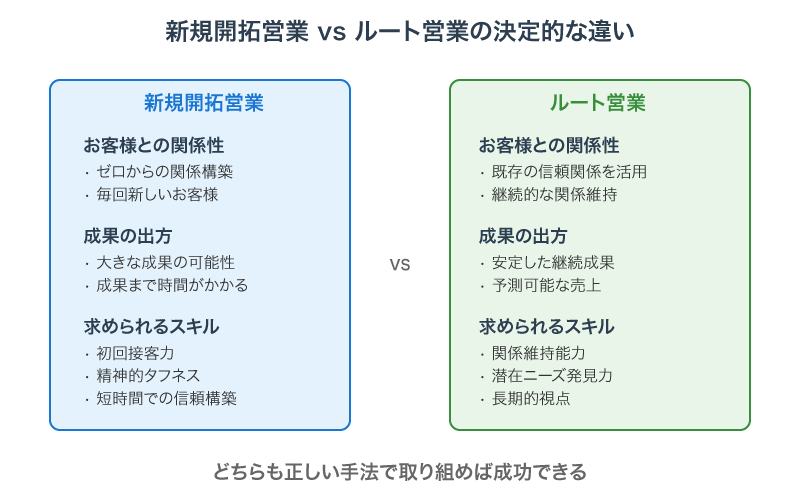新規開拓営業とルート営業の違い比較図